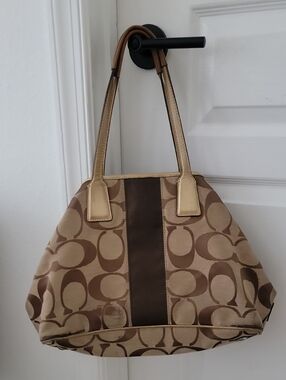 Coach Signature Shoulder Bag in Brown and Tan